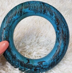 Painted Blue Wood Bangle Bracelet